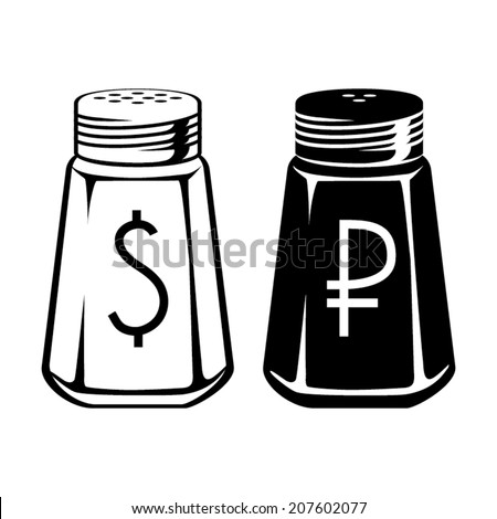 dollar and ruble like salt shaker and pepper icons