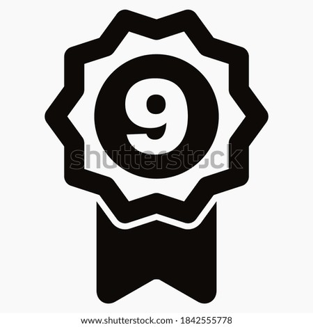 Medal and number nine icon. Guarantee illustration. Winner icon. Approval label. Reward. Vector icon.