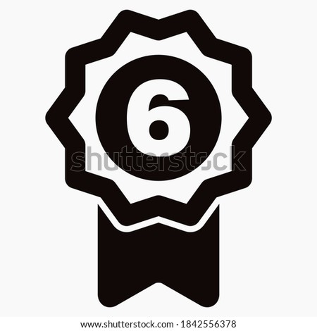 Medal and number six icon. Guarantee illustration. Winner icon. Approval label. Reward. Vector icon.