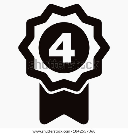 Medal and number four icon. Guarantee illustration. Winner icon. Approval label. Reward. Vector icon.