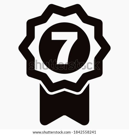 Medal and number seven icon. Guarantee illustration. Winner icon. Approval label. Reward. Vector icon.