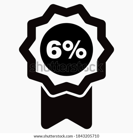 Medal and number six percent  icon. Guarantee illustration. Winner icon. Approval label. Reward. Vector icon.