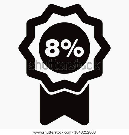 Medal and number eight percent icon. Guarantee illustration. Winner icon. Approval label. Reward. Vector icon.