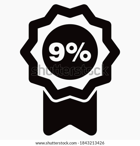 Medal and number nine percent  icon. Guarantee illustration. Winner icon. Approval label. Reward. Vector icon.