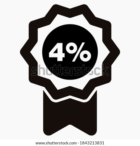 Medal and number four percent  icon. Guarantee illustration. Winner icon. Approval label. Reward. Vector icon.