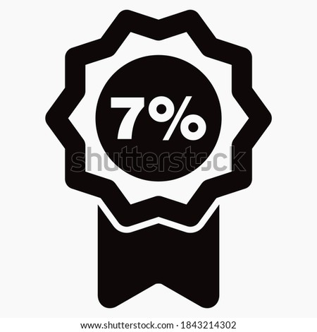 Medal and number seven percent icon. Guarantee illustration. Winner icon. Approval label. Reward. Vector icon.