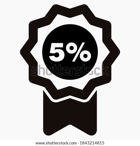 Medal and number five percent  icon. Guarantee illustration. Winner icon. Approval label. Reward. Vector icon.