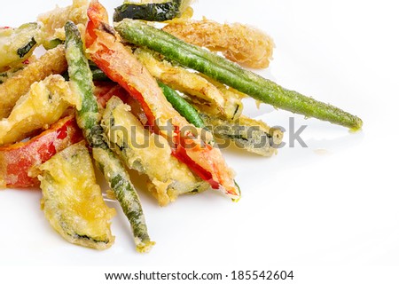 Tempura with vegetables. Fried battered vegetables.  Japanese cuisine.