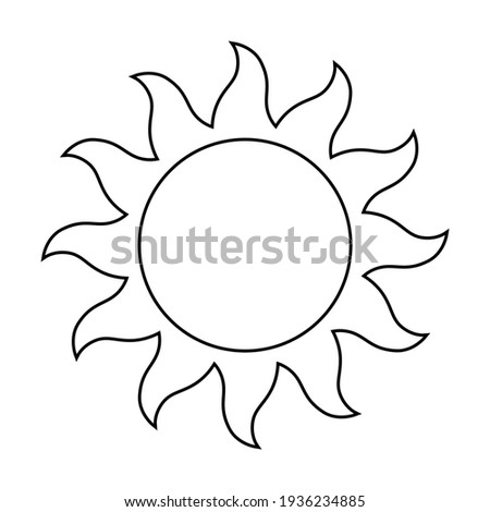 Vector icon, in black and white and border line, of the sun.