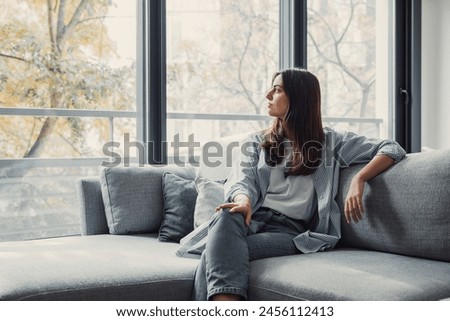 Similar – Image, Stock Photo Young woman contemplating the Sil Canyons in Ourense, Spain