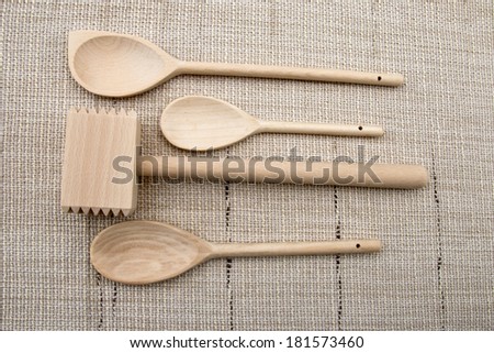 Selection of wooden kitchen equipment