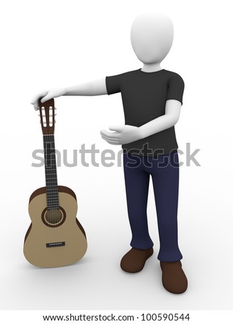 A guitarist is holding a spanish guitar