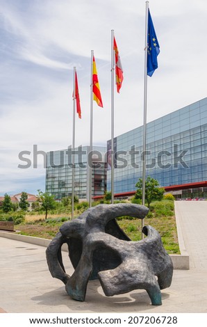 BURGOS, SPAIN - JULY 5: Facade of the Human Evolution Museum in Burgos, on June 5, 2014. The museum is focused in the Human Evolution and is placed near the river Arlanzon