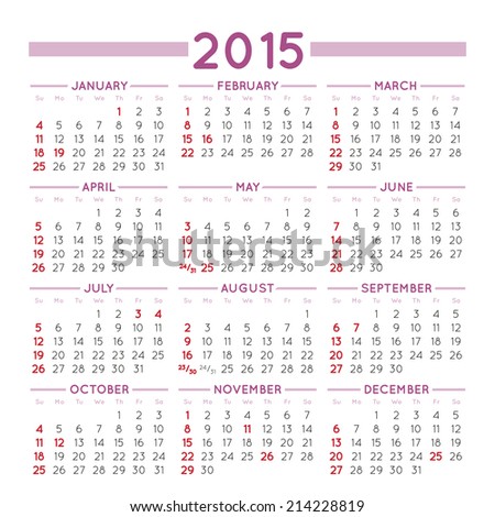 2015 elegant squared calendar. With USA festive days. File asy to edit and apply