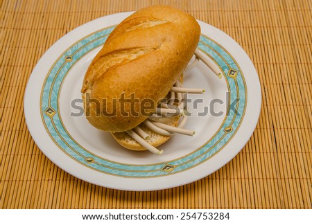 Fiber optics sandwich in a white plate. Diet food. Bad meal