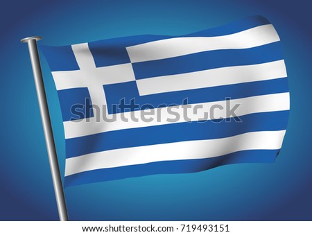 Greece flag waving on the sky. Hellenic republic flag. Hellas. Vector illustration. gradient mesh. EPS 10