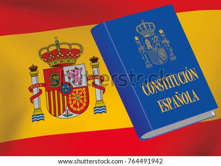 Constitucion espanola. Spanish constitution book over a spain flag. Vector illustration