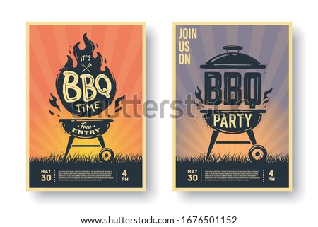 Set of barbecue posters. BBQ time. Barbecue party. Vintage poster.