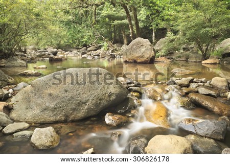Water flow over rocks inside Wang Takai Water fall, Nakhorn nayok distrinct