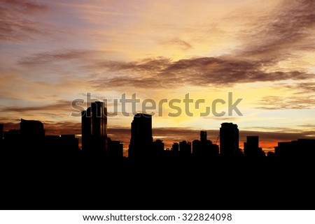 Bangkok city silhouette in early morning light cloudscape