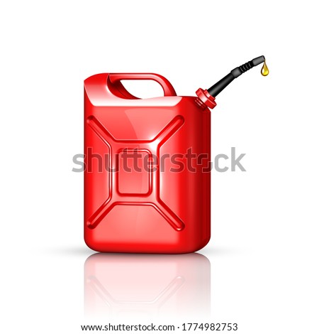 Jerry Can Oil Refinery Industry Equipment Vector. Gasoline Gas Can, Canister Package For Transportation Petroleum Product. Refueling Gallon Container Template Realistic 3d Illustration
