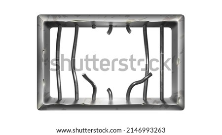 Prison Bar With Broken Metallic Secure Grid Vector. Prisoner Escaped From Cage Through Steel Window Prison Bar. Criminal Iron Lattice, Security Equipment Template Realistic 3d Illustration