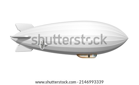 Airship Blank White Flying Transportation Vector. Airship Inflatable Fly Transport, Aircraft For Travel. Hovering Blimp Air Ship For Passenger Journey Template Realistic 3d Illustration