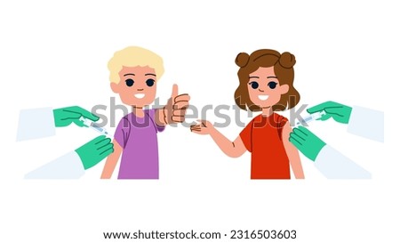 vaccination kid vector. child mask, girl doctor, flu covid, boy children, injection coronavirus vaccination kid character. people flat cartoon illustration