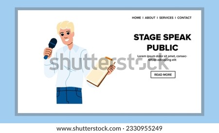 audience stage speak public vector. er microphone, speech communication, business event audience stage speak public web flat cartoon illustration