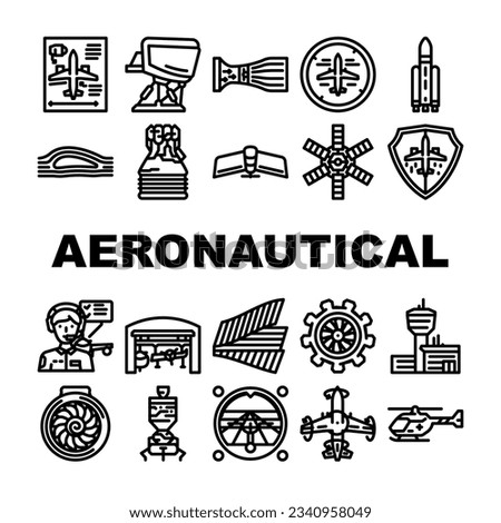 aeronautical engineer aviation icons set vector. airplane plane, aerospace jet, aeroplane airport, engine maintenance, control pilot aeronautical engineer aviation black contour illustrations