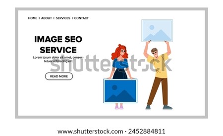 optimization image seo service vector. website ranking, google search, visibility traffic optimization image seo service web flat cartoon illustration