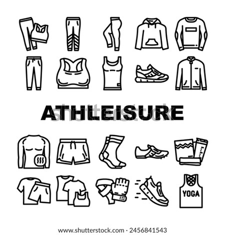 athleisure clothing woman fashion icons set vector. sporty clothes, runway sweatshirt, oversize gym, girls good sweatsuit athleisure clothing woman fashion black contour illustrations