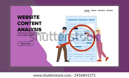 strategy website content analysis vector. analytics traffic, conversion user, experience readability strategy website content analysis web flat cartoon illustration