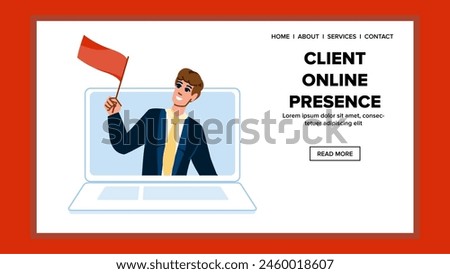 socialmedia client online presence vector. branding marketing, content engagement, strategy optimization socialmedia client online presence web flat cartoon illustration