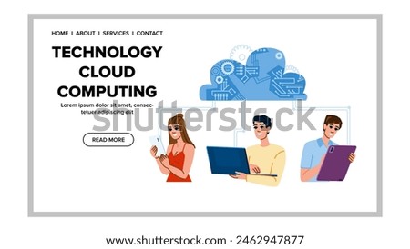 services technology cloud computing vector. virtualization backup, scalability integration, automation migration services technology cloud computing web flat cartoon illustration