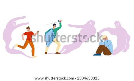 night man shadow fear vector. terror dread, unknown lurking, eerie paranoia night man shadow fear character. people flat cartoon illustration