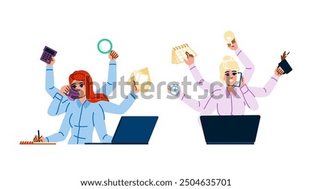 efficiency multitasking woman vector. balance focus, organization management, career family efficiency multitasking woman character. people flat cartoon illustration