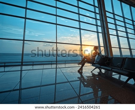 Image, Stock Photo Woman boarding airplain.