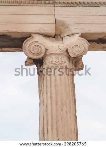 Close up on Column from Athena Nike Temple in the Acropolis of Athens in Athens, Greece.