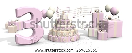 Cake gifts and music for number 3