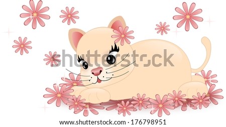 Small kitten on flowers