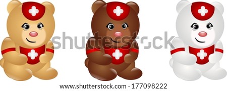 Three bears in different color as paramedic