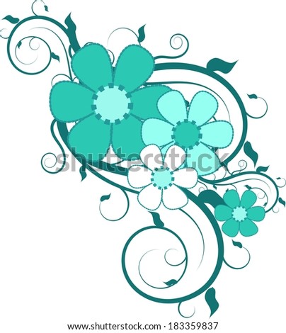 Light blue floral ornament with blooms and leaves
