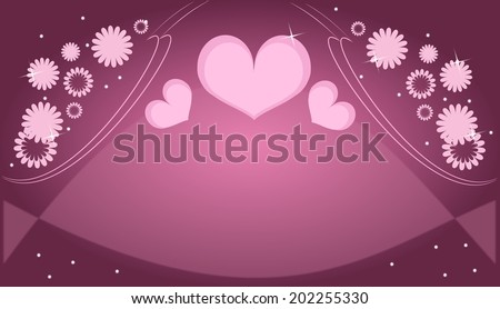 Purple pink love card with hearts and flowers decoration