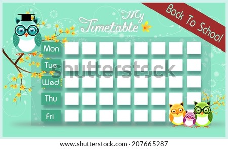Light blue timetable with cartoon owls