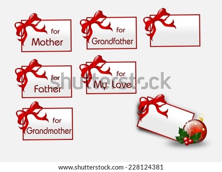 Set of white christmas label with red ribbon