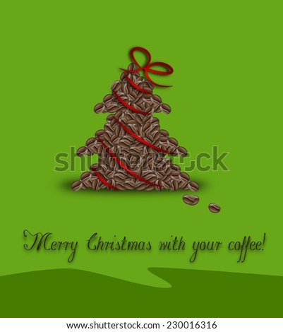 Greeting card with coffee tree in christmas decoration