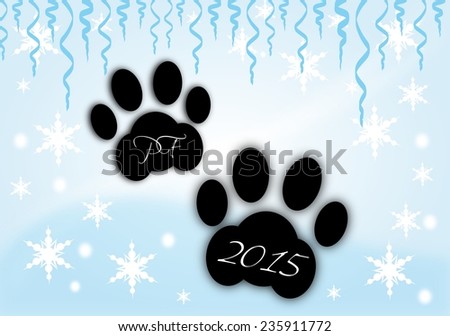 Illustration of dogs paws on light blue background with PF 2015