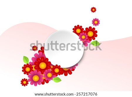 White circle decorated with red and pink flowers background