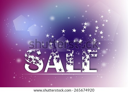 Purple pink background with sale decorated with stars and lights